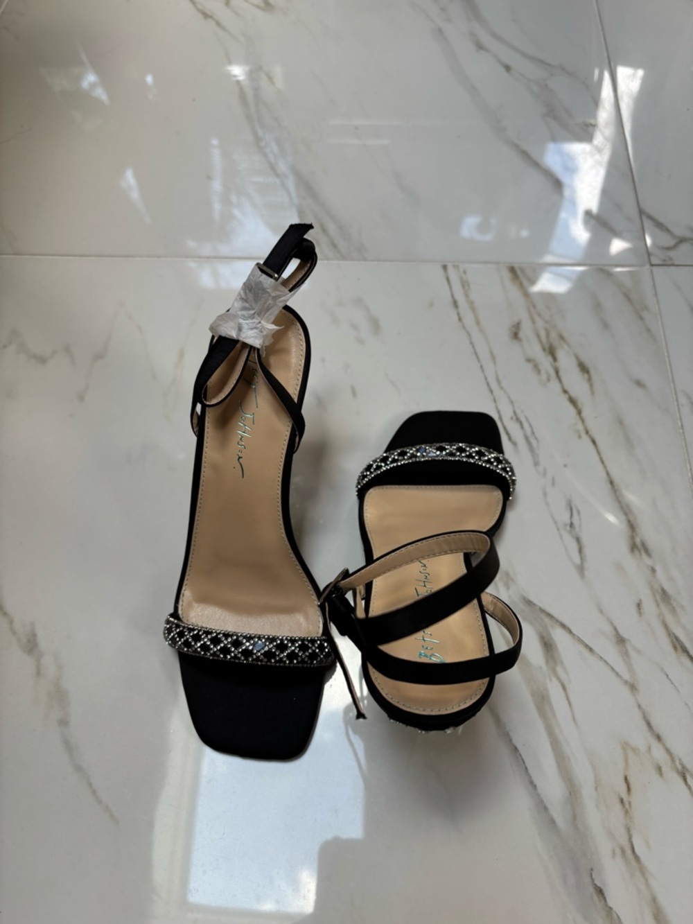 Betsey Johnson Black Crystal Embellished Wedge Sandals- GORGEOUS! - Picture 3 of 4